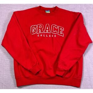 Champion Unisex Red Grace College Eco Fleece‎ Crew Neck Pullover Sweatshirt L